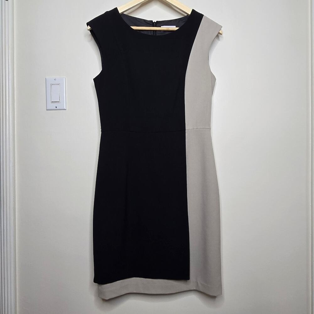 CALVIN KLEIN Black & Beige Colorblock Dress w/ Cap Sleeves Size 6